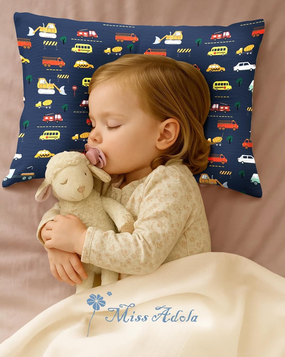 image:imageMiss Adola UltraSoft Cotton Toddler Pillowcase Set of 2 13x18 Breathable Kids Pillow Cases for Sensitive Skin Cute Cartoon with Envelope Closure for Baby Boys Girls Mermaids amp Sky BlueCar