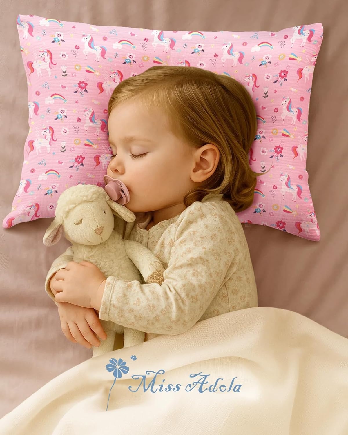 image:imageMiss Adola UltraSoft Cotton Toddler Pillowcase Set of 2 13x18 Breathable Kids Pillow Cases for Sensitive Skin Cute Cartoon with Envelope Closure for Baby Boys Girls Mermaids amp Sky BlueFlower Unicorn