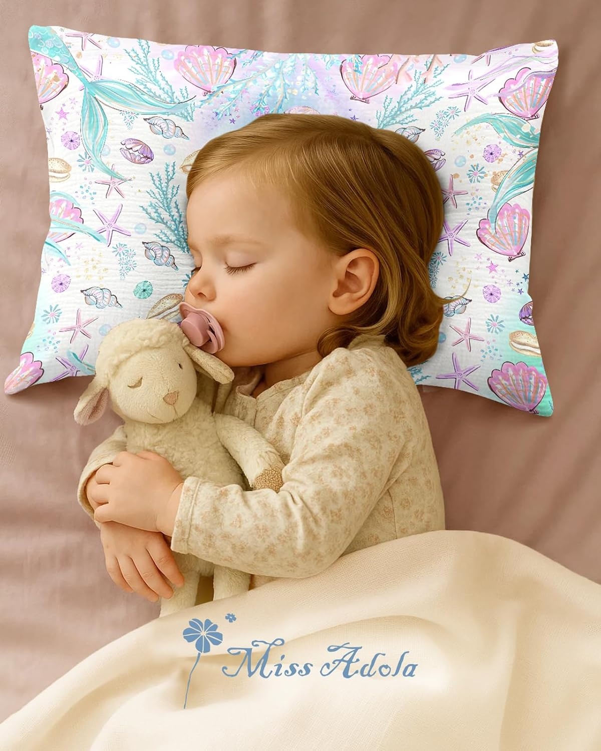 image:imageMiss Adola UltraSoft Cotton Toddler Pillowcase Set of 2 13x18 Breathable Kids Pillow Cases for Sensitive Skin Cute Cartoon with Envelope Closure for Baby Boys Girls Mermaids amp Sky BlueFish Tail
