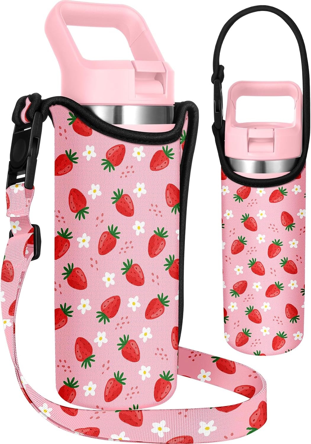 image:imageMiss Adola Water Bottle Carrier with Strap Handheld Kids Water Bottle Holder for 1016 oz 1420 oz Cute Cartoon Design Neoprene Crossbody Bottle Sling Bag for Boys GirlsStrawberry