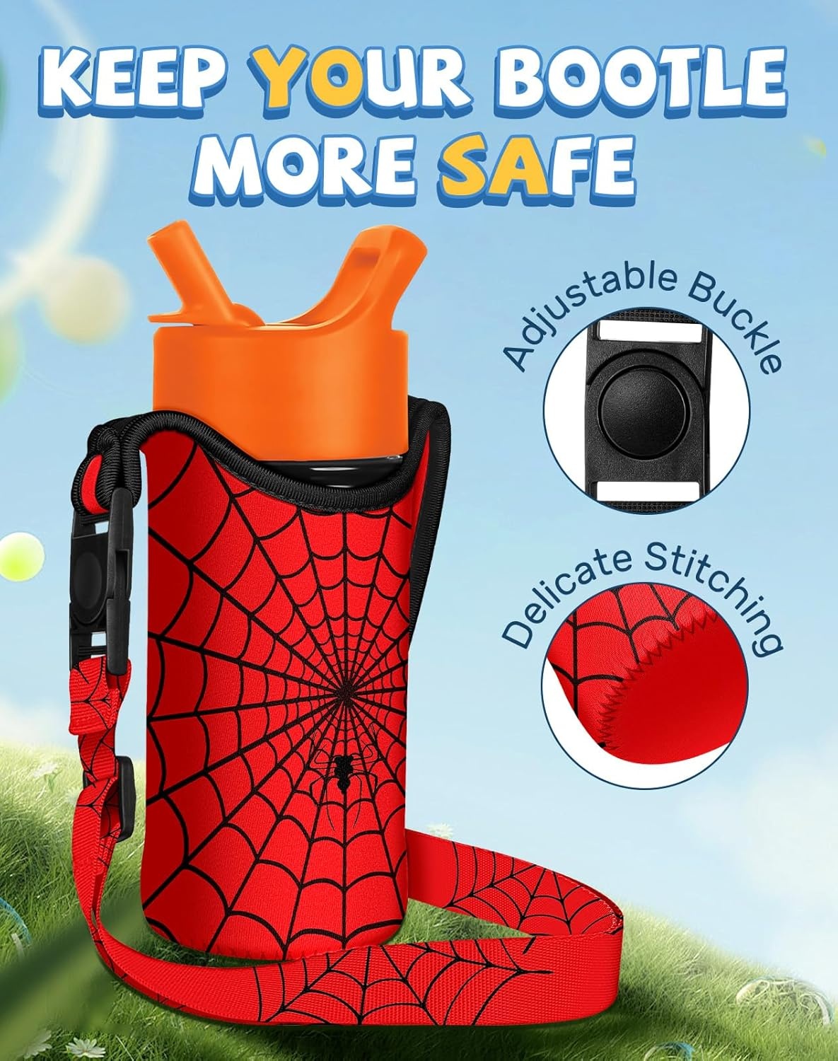 image:imageMiss Adola Water Bottle Carrier with Strap Handheld Kids Water Bottle Holder for 1016 oz 1420 oz Cute Cartoon Design Neoprene Crossbody Bottle Sling Bag for Boys GirlsZhizhuxia Eyes