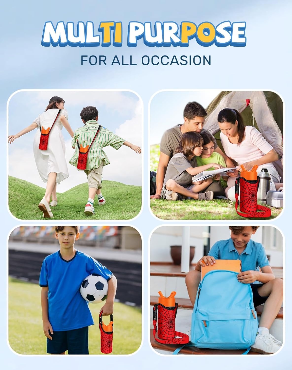 image:imageMiss Adola Water Bottle Carrier with Strap Handheld Kids Water Bottle Holder for 1016 oz 1420 oz Cute Cartoon Design Neoprene Crossbody Bottle Sling Bag for Boys GirlsZhizhuxia Eyes