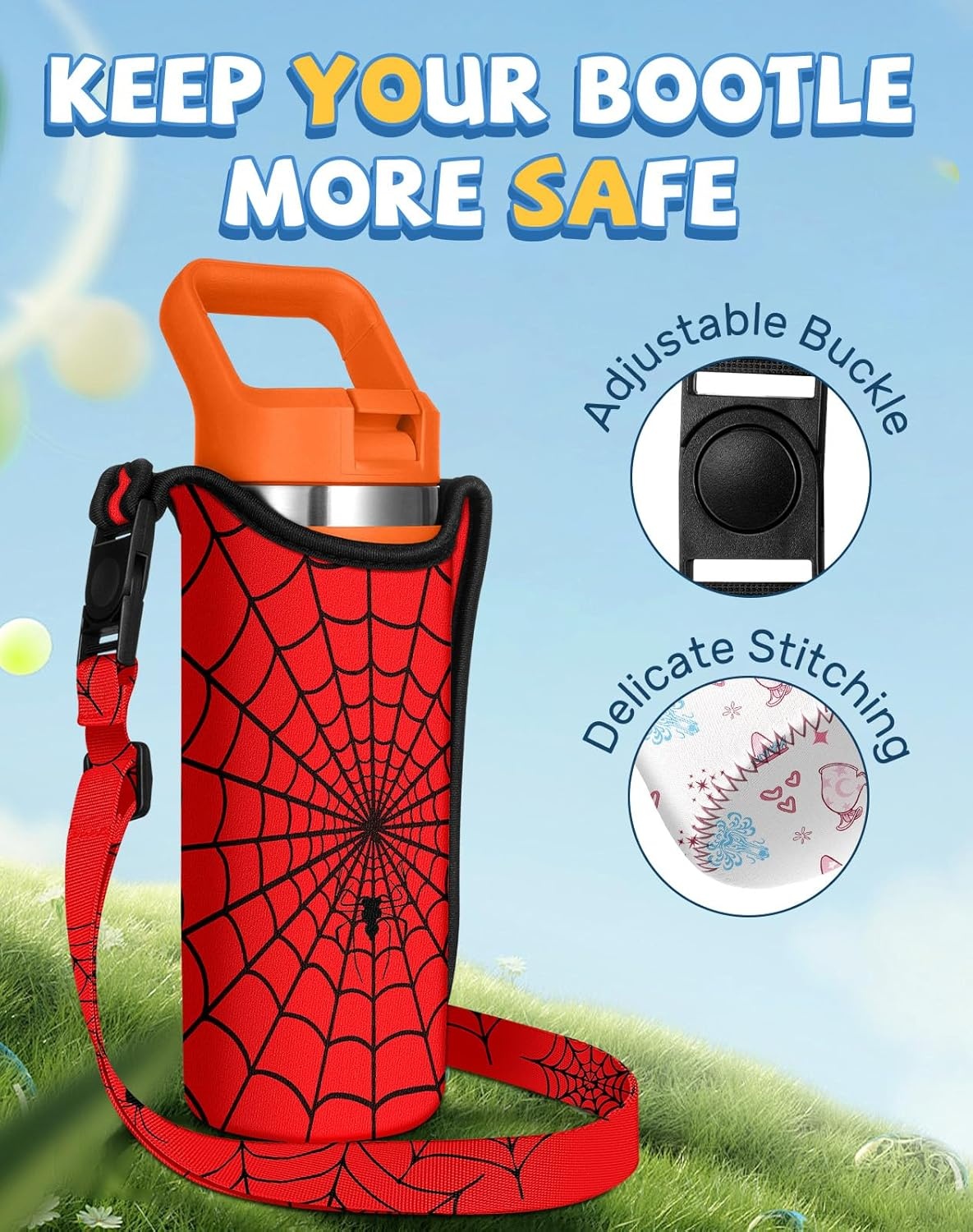 image:imageMiss Adola Water Bottle Carrier with Strap Handheld Kids Water Bottle Holder for 1016 oz 1420 oz Cute Cartoon Design Neoprene Crossbody Bottle Sling Bag for Boys GirlsZhizhuxia Eyes