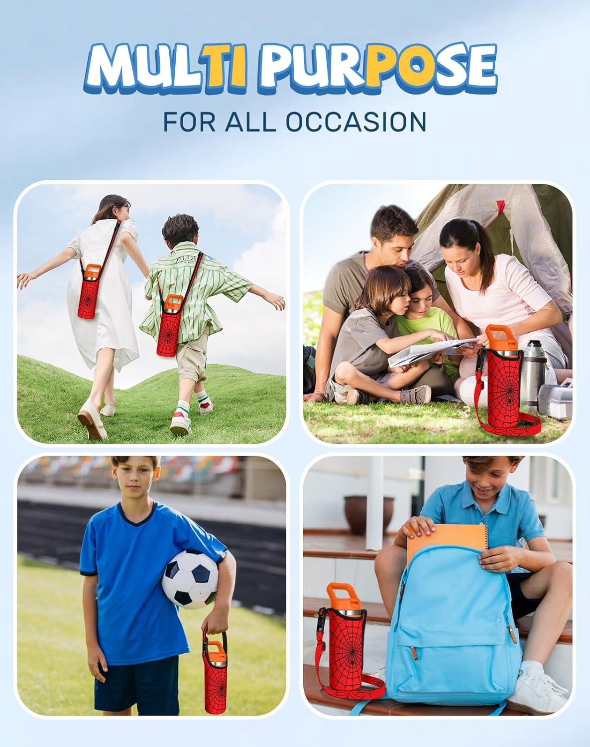 image:imageMiss Adola Water Bottle Carrier with Strap Handheld Kids Water Bottle Holder for 1016 oz 1420 oz Cute Cartoon Design Neoprene Crossbody Bottle Sling Bag for Boys GirlsZhizhuxia Eyes