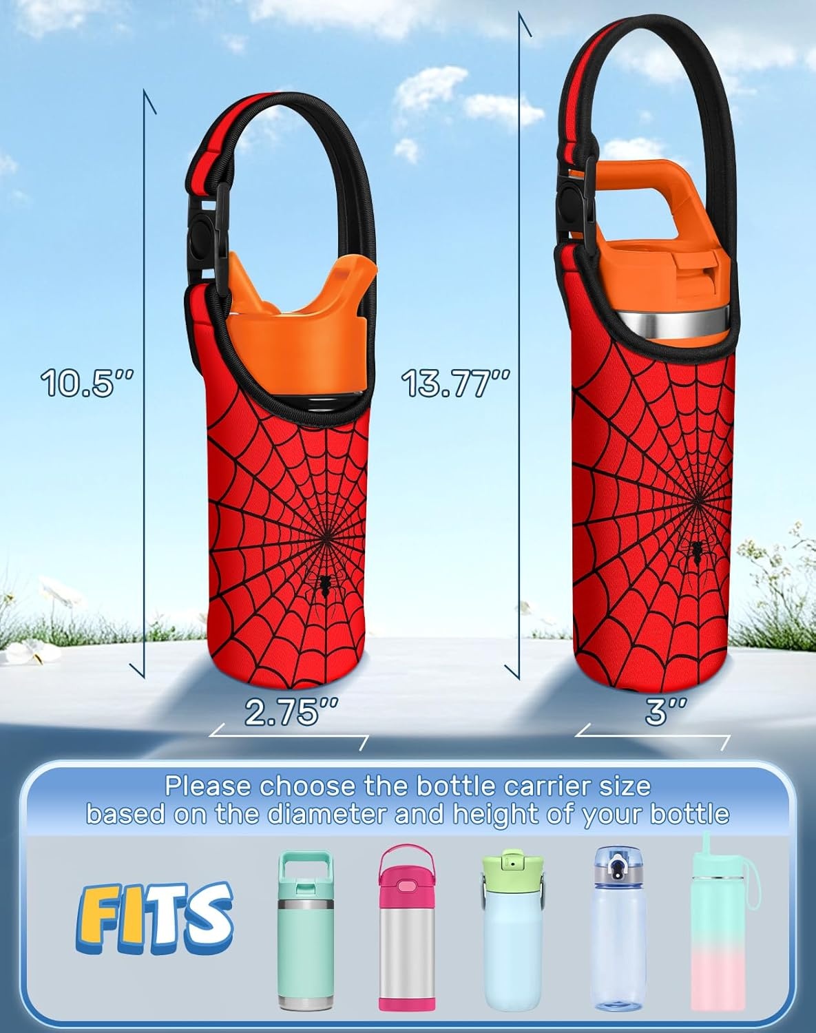 image:imageMiss Adola Water Bottle Carrier with Strap Handheld Kids Water Bottle Holder for 1016 oz 1420 oz Cute Cartoon Design Neoprene Crossbody Bottle Sling Bag for Boys GirlsZhizhuxia Eyes
