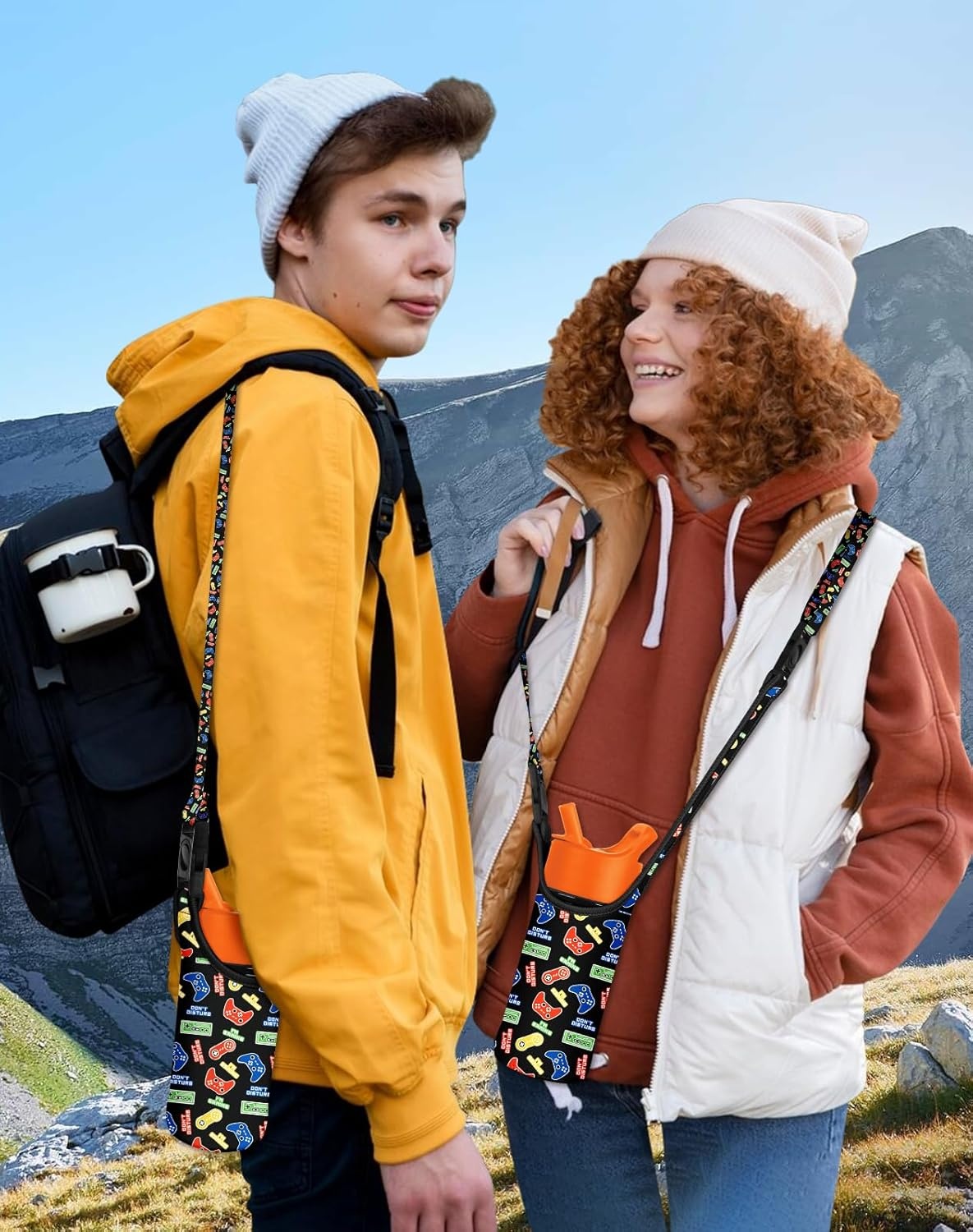 image:imageMiss Adola Water Bottle Carrier with Strap Handheld Kids Water Bottle Holder for 1016 oz Cute Cartoon Design Neoprene Crossbody Bottle Sling Bag for Boys for Insulated Drink Bottle Colorful Game