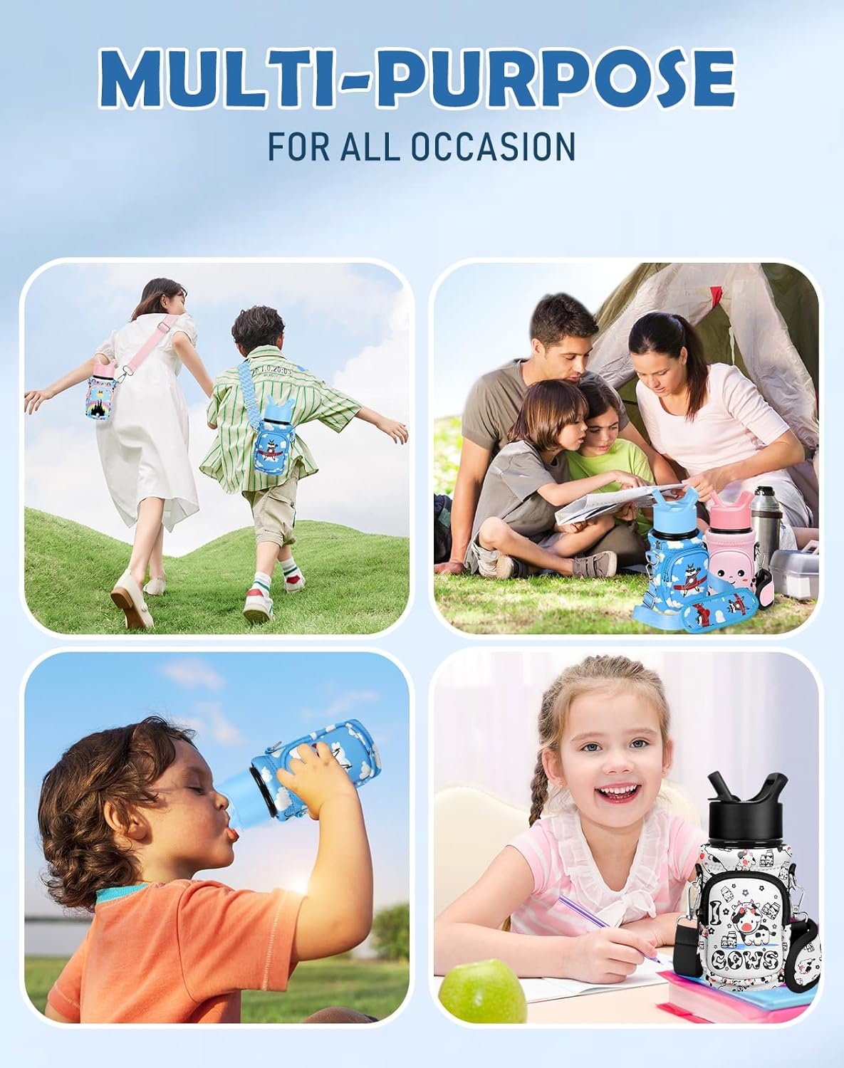 image:imageMiss Adola Water Bottle Carrier with Strap Insulated Kids Water Bottle Holder for Boys Girls Bottle Bag for 1018OzAirplane Raccoon