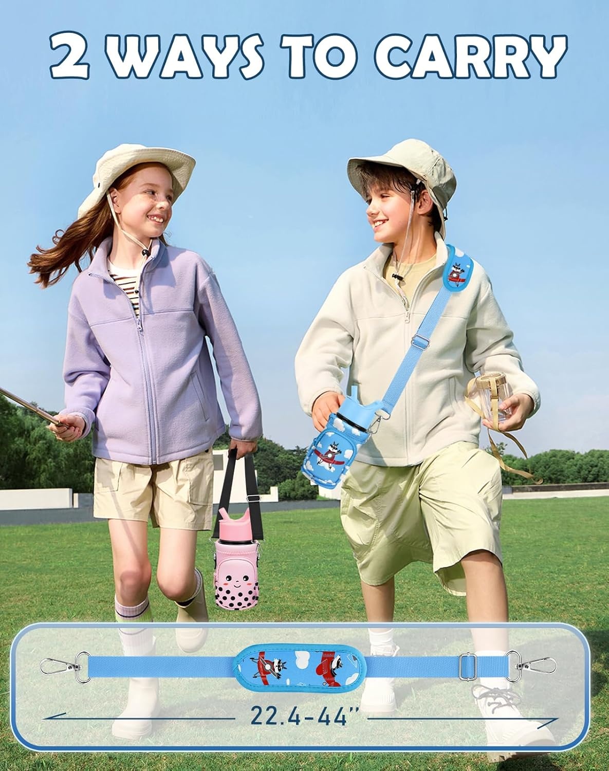 image:imageMiss Adola Water Bottle Carrier with Strap Insulated Kids Water Bottle Holder for Boys Girls Bottle Bag for 1018OzAirplane Raccoon
