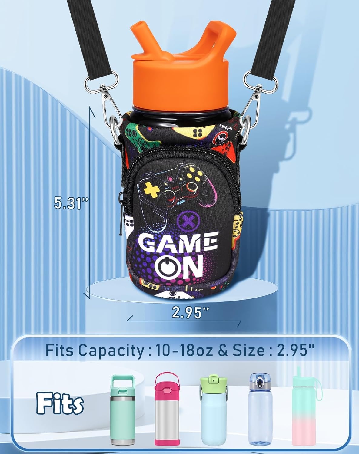 image:imageMiss Adola Water Bottle Carrier with Strap Insulated Kids Water Bottle Holder for Boys Girls Bottle Bag for 1018OzBlack Game On