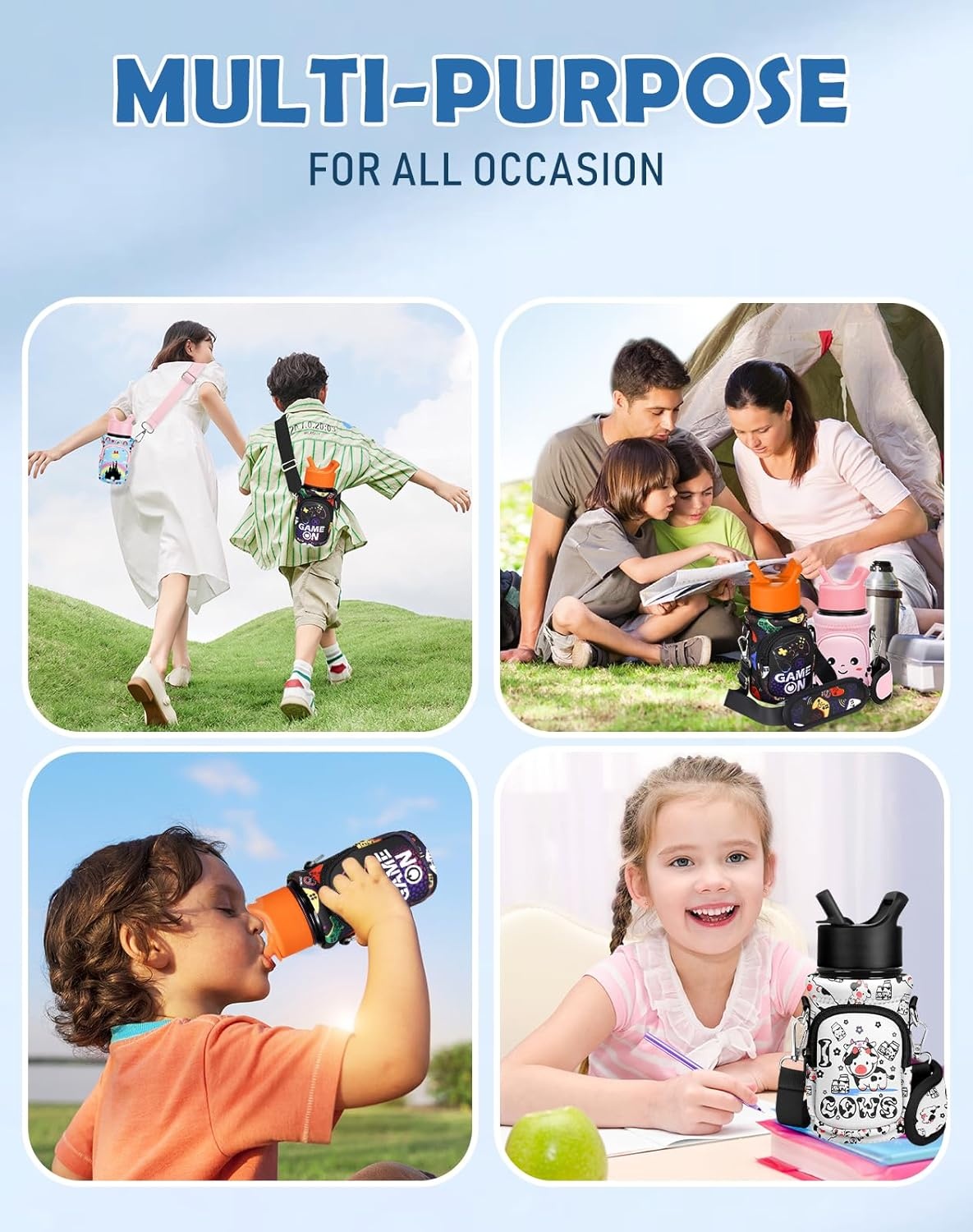image:imageMiss Adola Water Bottle Carrier with Strap Insulated Kids Water Bottle Holder for Boys Girls Bottle Bag for 1018OzBlack Game On