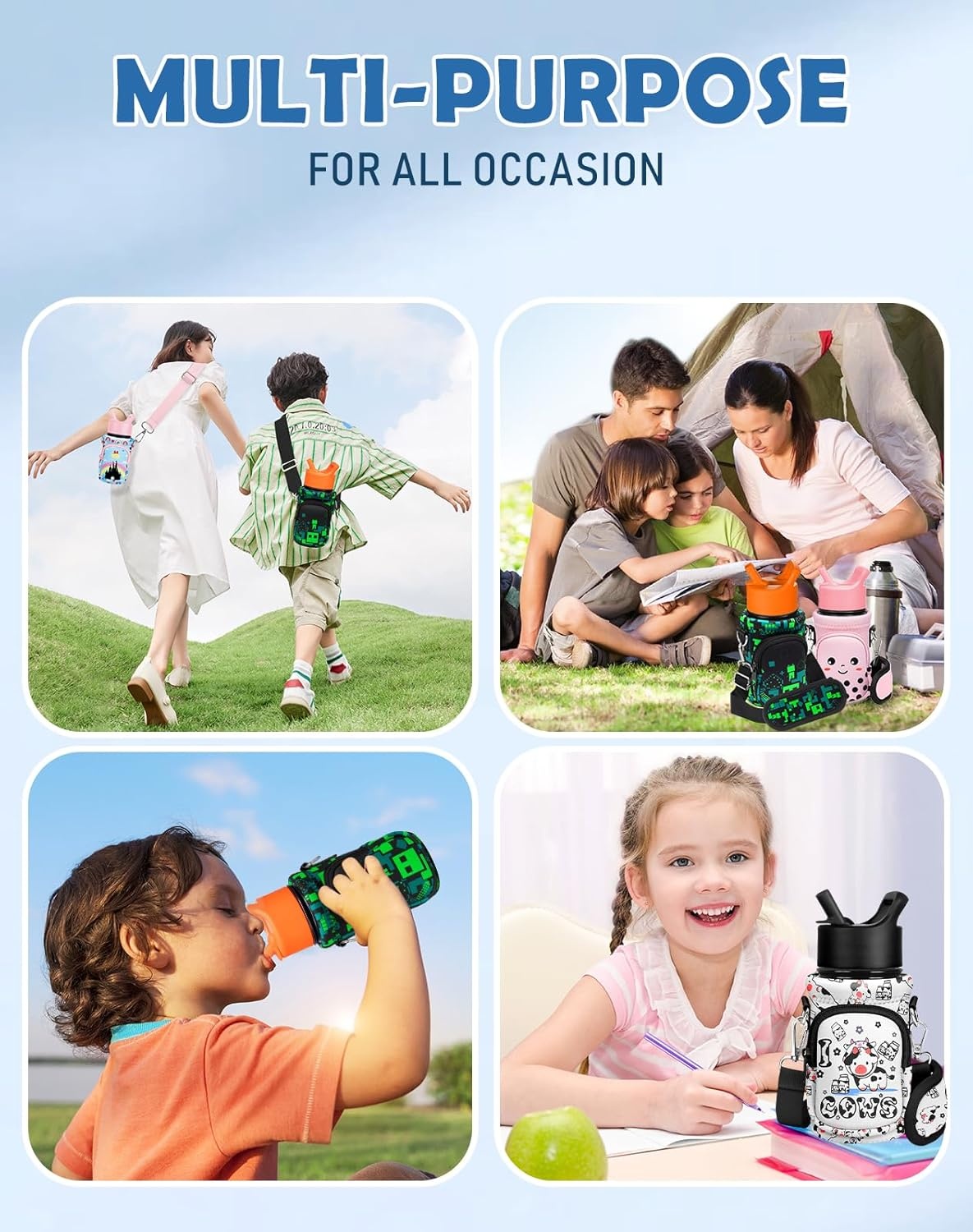 image:imageMiss Adola Water Bottle Carrier with Strap Insulated Kids Water Bottle Holder for Boys Girls Bottle Bag for 1018OzGreen World