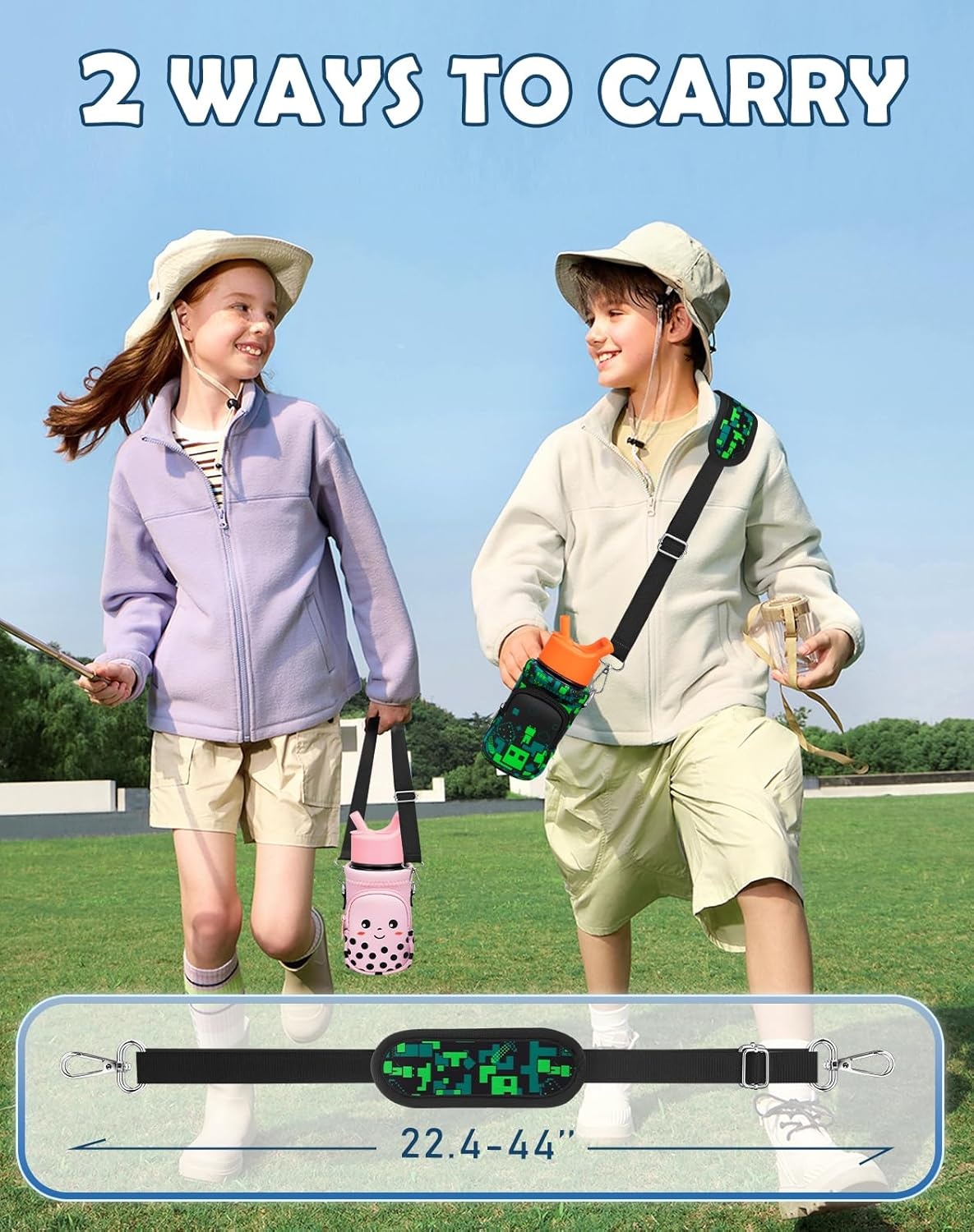 image:imageMiss Adola Water Bottle Carrier with Strap Insulated Kids Water Bottle Holder for Boys Girls Bottle Bag for 1018OzGreen World