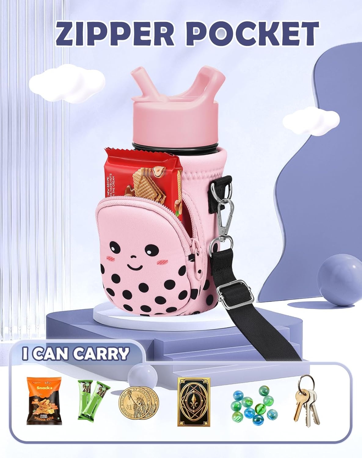 image:imageMiss Adola Water Bottle Carrier with Strap Insulated Kids Water Bottle Holder for Boys Girls Bottle Bag for 1018OzMilk Tea