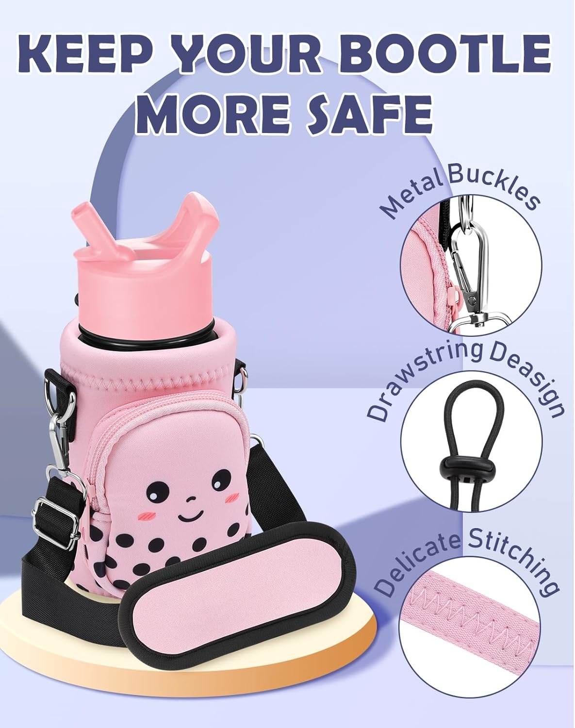 image:imageMiss Adola Water Bottle Carrier with Strap Insulated Kids Water Bottle Holder for Boys Girls Bottle Bag for 1018OzMilk Tea