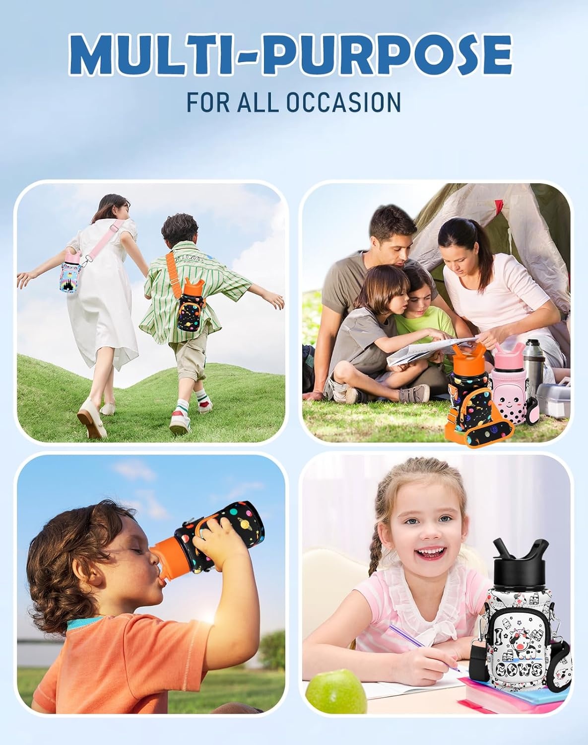 image:imageMiss Adola Water Bottle Carrier with Strap Insulated Kids Water Bottle Holder for Boys Girls Bottle Bag for 1018OzOrange Planet