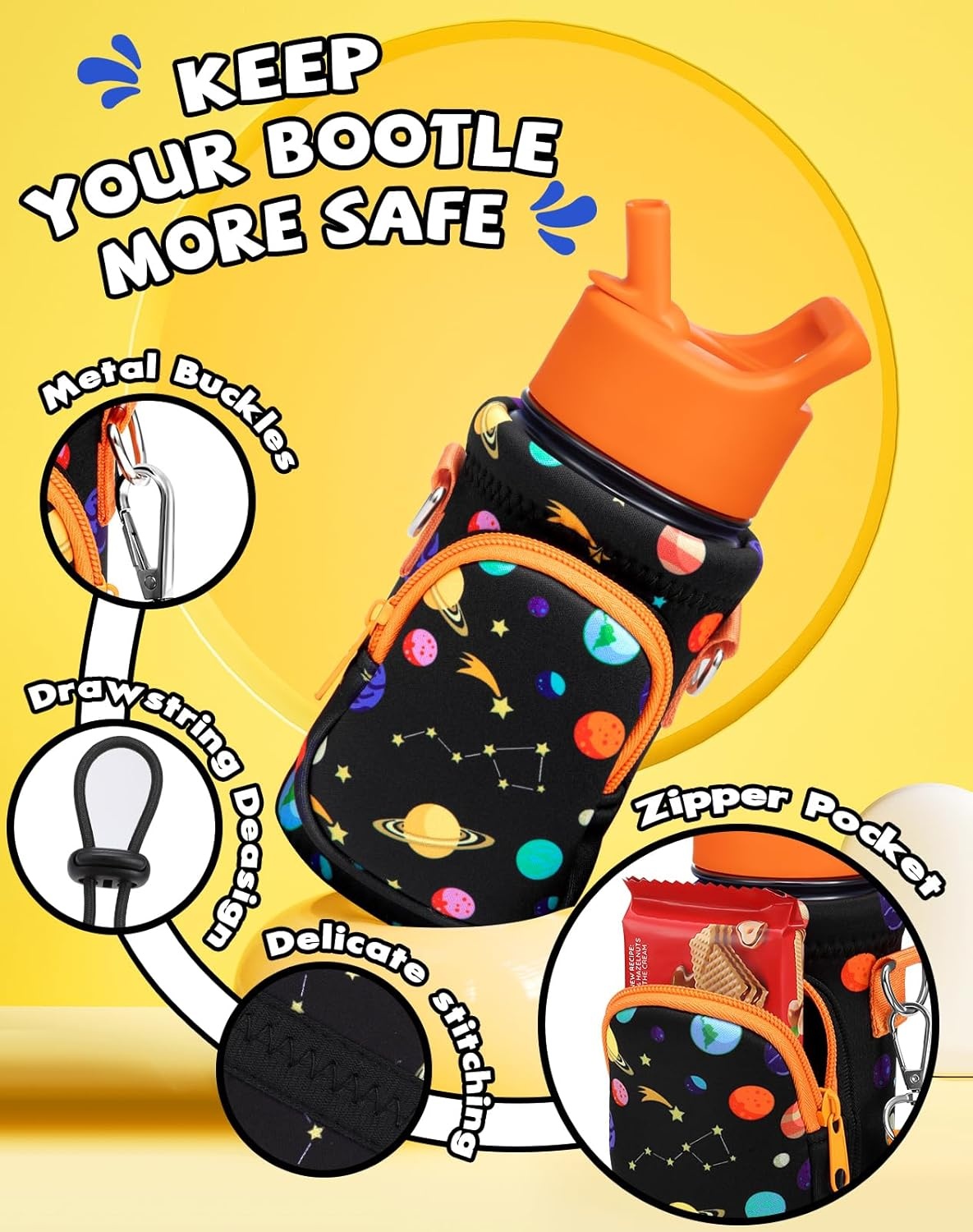 image:imageMiss Adola Water Bottle Carrier with Strap Insulated Kids Water Bottle Holder for Boys Girls Bottle Bag for 1018OzOrange Planet
