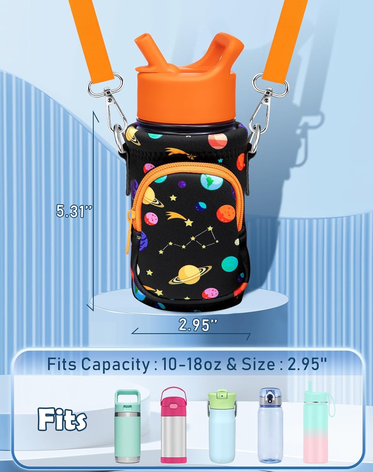image:imageMiss Adola Water Bottle Carrier with Strap Insulated Kids Water Bottle Holder for Boys Girls Bottle Bag for 1018OzOrange Planet