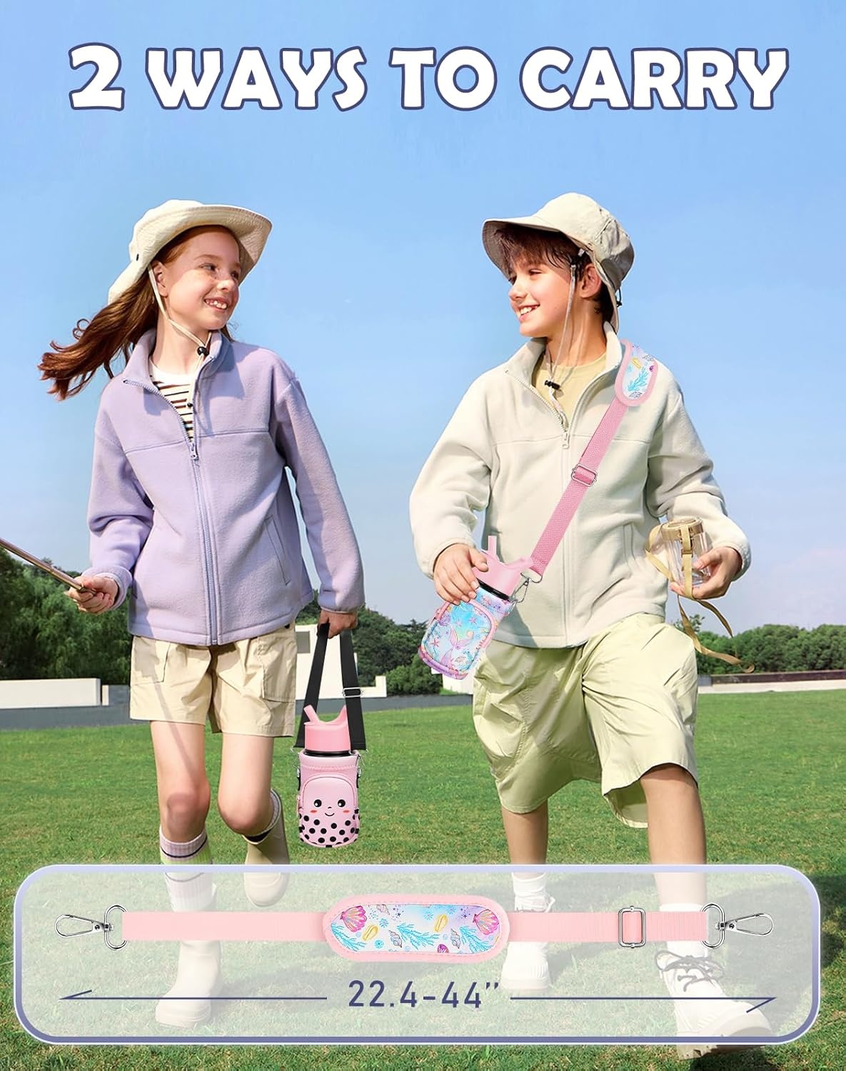 image:imageMiss Adola Water Bottle Carrier with Strap Insulated Kids Water Bottle Holder for Boys Girls Bottle Bag for 1018OzPink Fishtail
