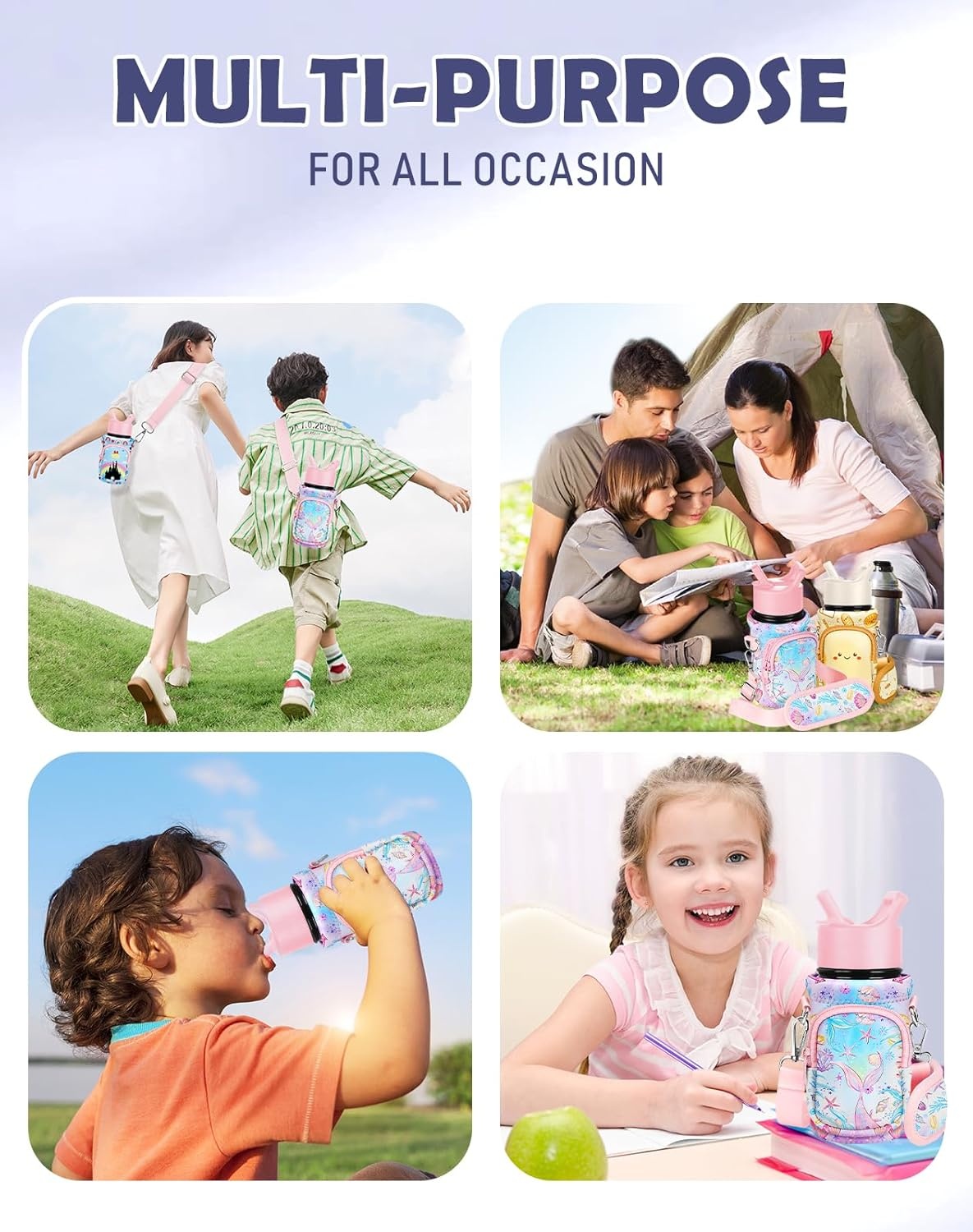 image:imageMiss Adola Water Bottle Carrier with Strap Insulated Kids Water Bottle Holder for Boys Girls Bottle Bag for 1018OzPink Fishtail