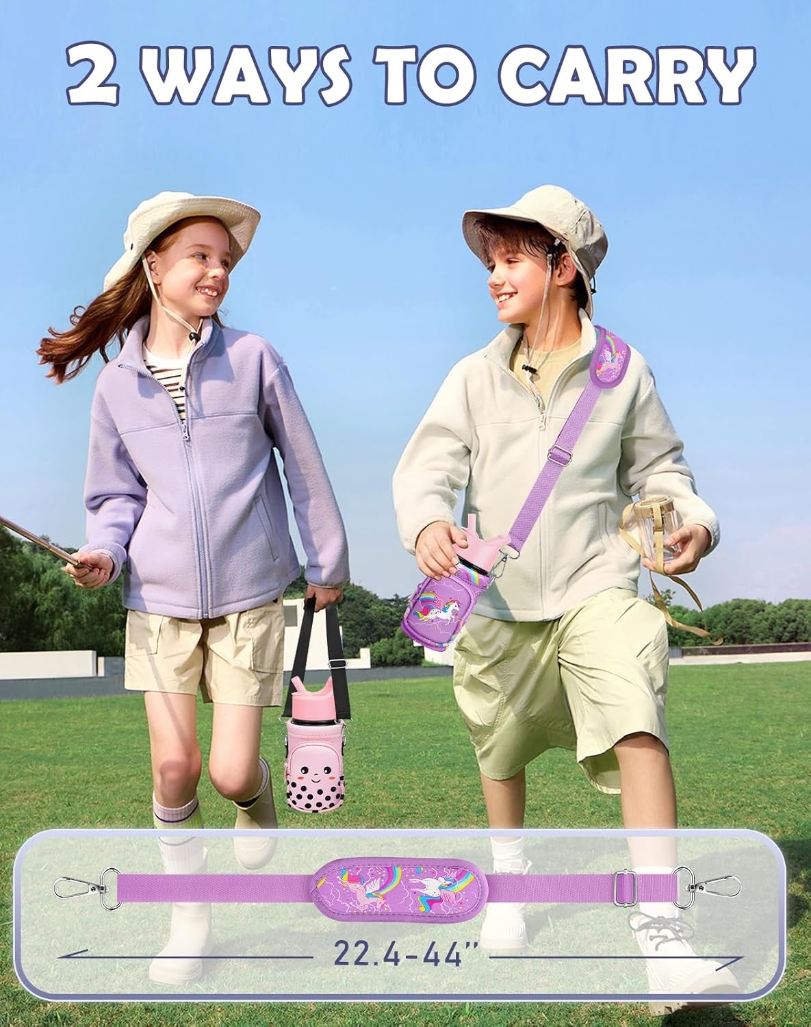image:imageMiss Adola Water Bottle Carrier with Strap Insulated Kids Water Bottle Holder for Boys Girls Bottle Bag for 1018OzPurple Unicorn