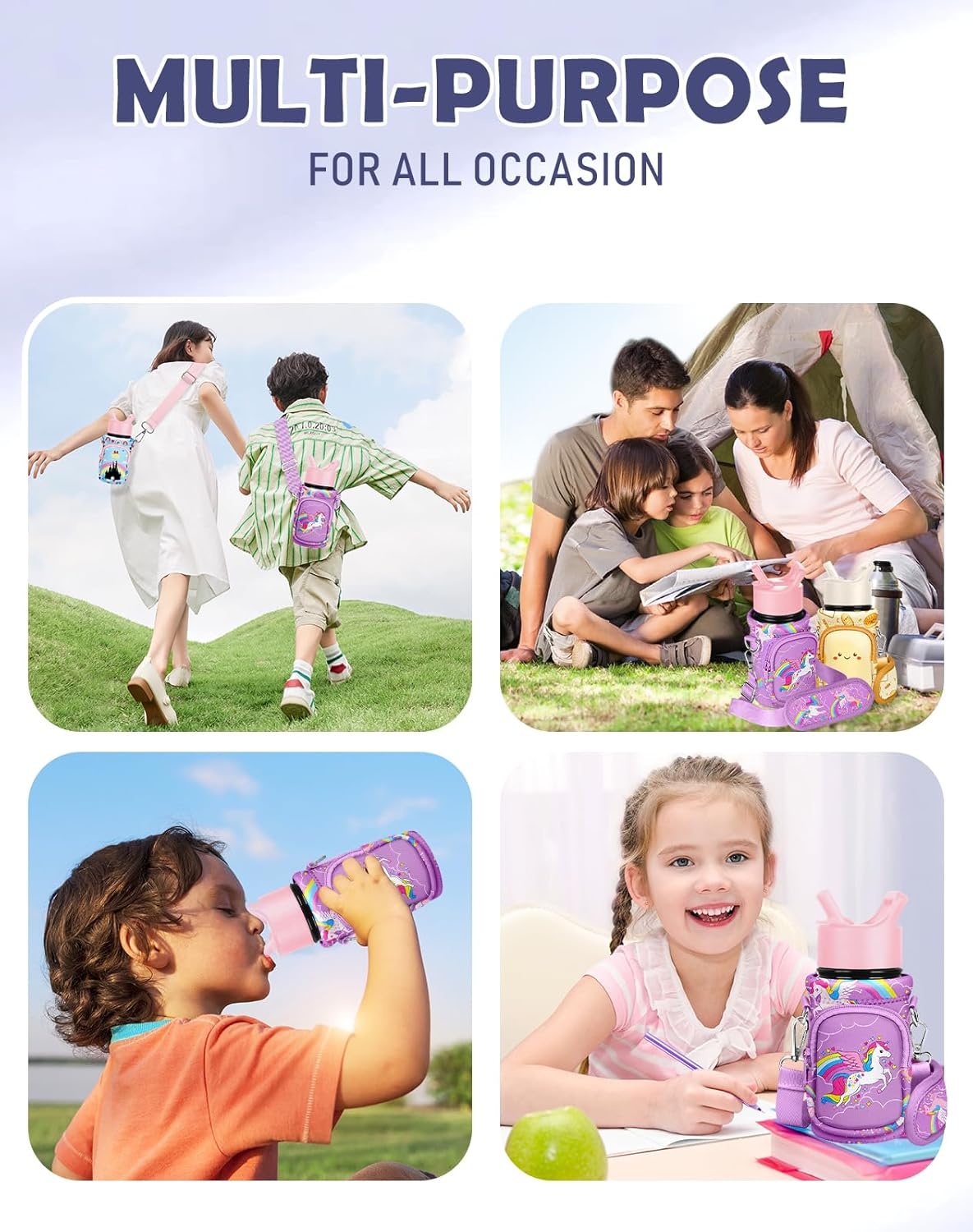 image:imageMiss Adola Water Bottle Carrier with Strap Insulated Kids Water Bottle Holder for Boys Girls Bottle Bag for 1018OzPurple Unicorn