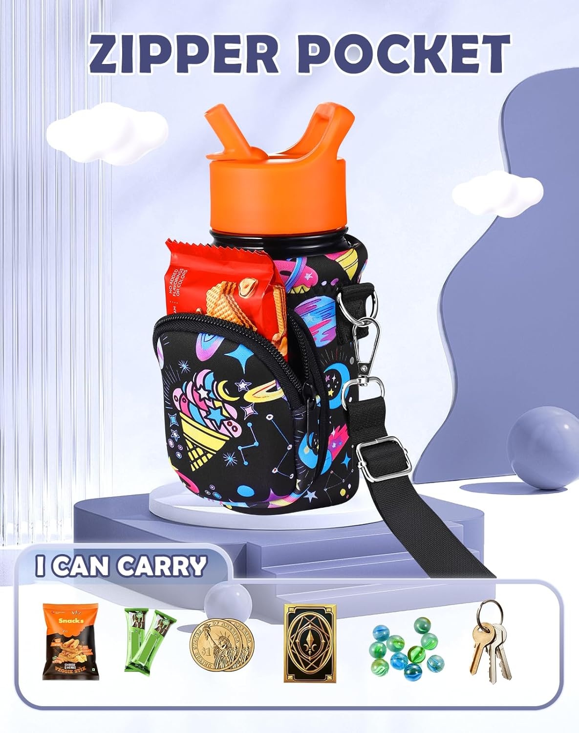 image:imageMiss Adola Water Bottle Carrier with Strap Insulated Kids Water Bottle Holder for Boys Girls Bottle Bag for 1018OzRainbow Ice Cream