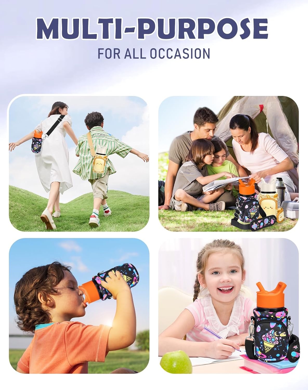 image:imageMiss Adola Water Bottle Carrier with Strap Insulated Kids Water Bottle Holder for Boys Girls Bottle Bag for 1018OzRainbow Ice Cream