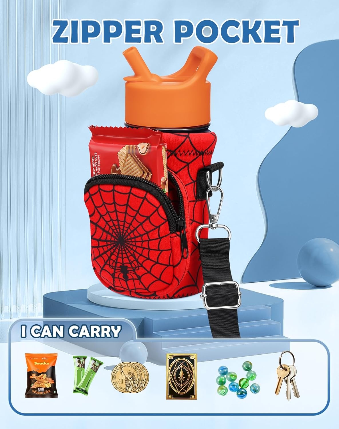 image:imageMiss Adola Water Bottle Carrier with Strap Insulated Kids Water Bottle Holder for Boys Girls Bottle Bag for 1018OzRed Eyes