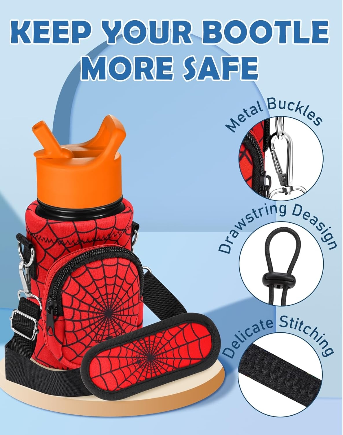 image:imageMiss Adola Water Bottle Carrier with Strap Insulated Kids Water Bottle Holder for Boys Girls Bottle Bag for 1018OzRed Eyes