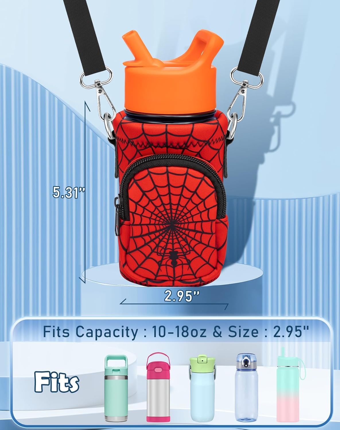 image:imageMiss Adola Water Bottle Carrier with Strap Insulated Kids Water Bottle Holder for Boys Girls Bottle Bag for 1018OzRed Eyes