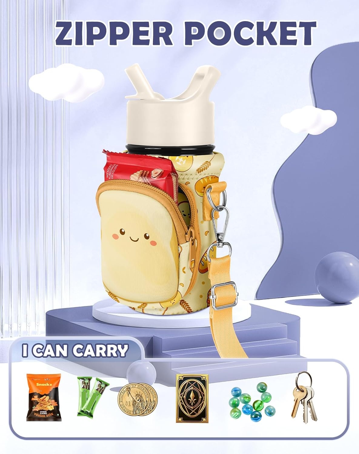 image:imageMiss Adola Water Bottle Carrier with Strap Insulated Kids Water Bottle Holder for Boys Girls Bottle Bag for 1018OzToast