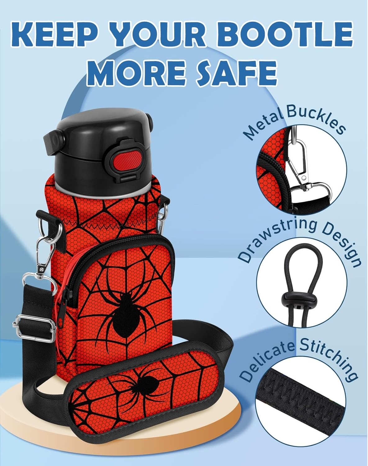 image:imageMiss Adola Water Bottle Carrier with Strap Insulated Neoprene Water Bottle Holder Bag with Pocket for 1420 ozBlack Zhizhu