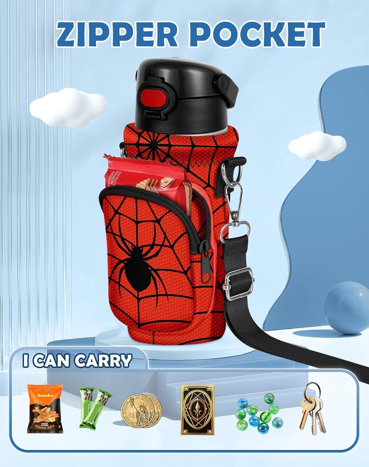image:imageMiss Adola Water Bottle Carrier with Strap Insulated Neoprene Water Bottle Holder Bag with Pocket for 1420 ozBlack Zhizhu