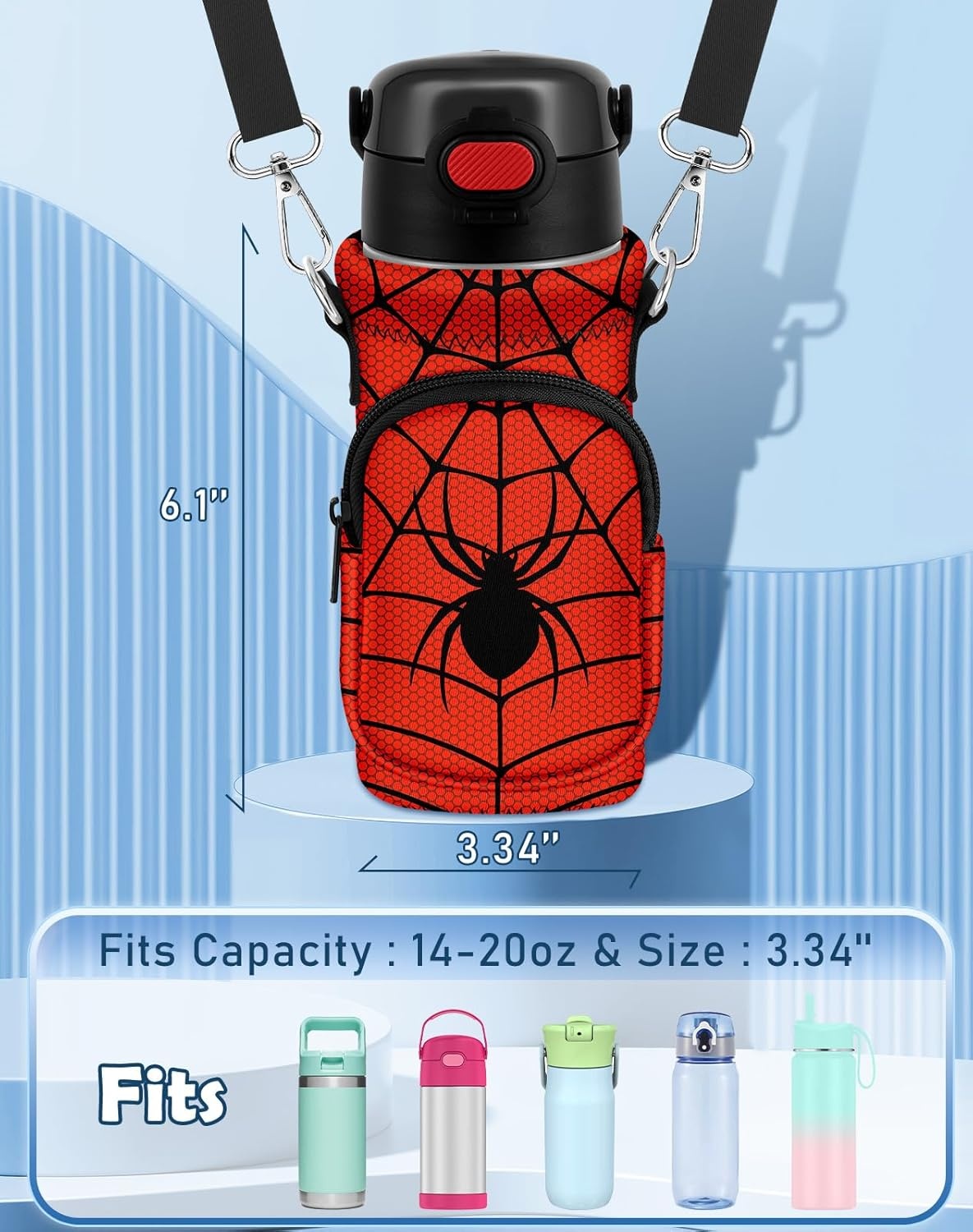 image:imageMiss Adola Water Bottle Carrier with Strap Insulated Neoprene Water Bottle Holder Bag with Pocket for 1420 ozBlack Zhizhu