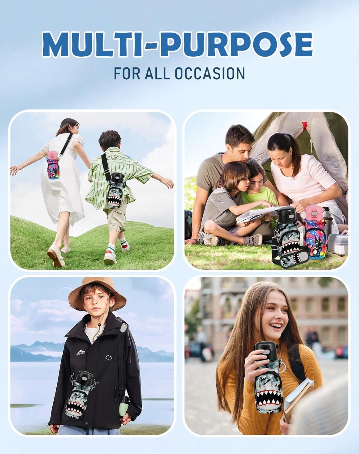 image:imageMiss Adola Water Bottle Carrier with Strap Insulated Neoprene Water Bottle Holder Bag with Pocket for 1420 ozCamo Shark