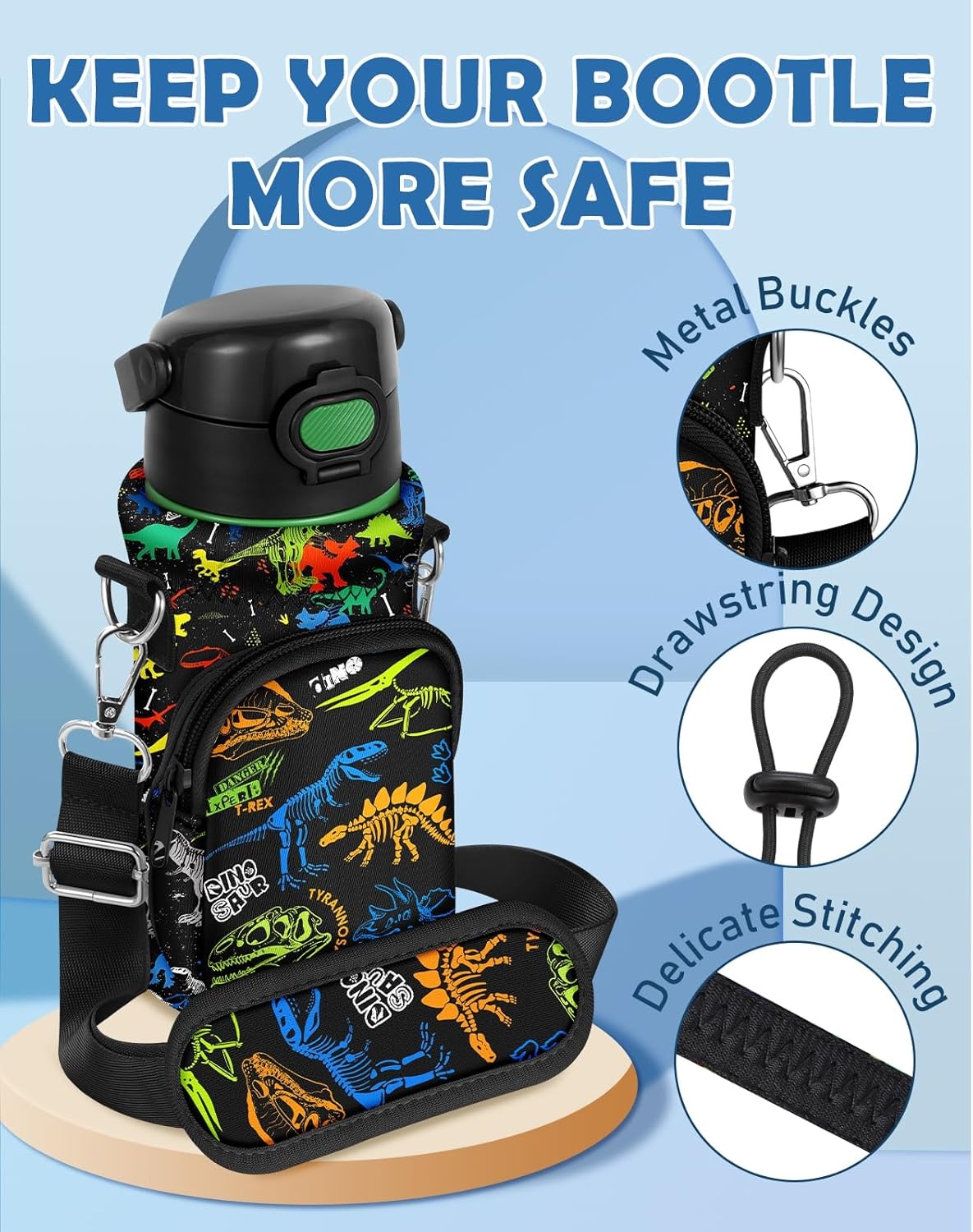 image:imageMiss Adola Water Bottle Carrier with Strap Insulated Neoprene Water Bottle Holder Bag with Pocket for 1420 ozDinosaur Bone
