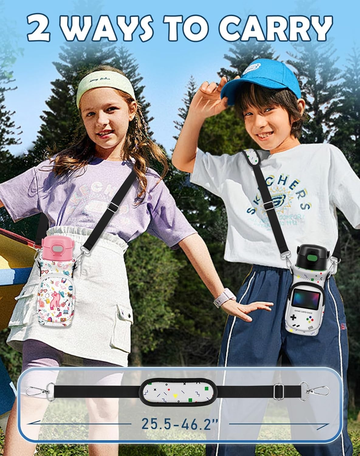 image:imageMiss Adola Water Bottle Carrier with Strap Insulated Neoprene Water Bottle Holder Bag with Pocket for 1420 ozRetro Game