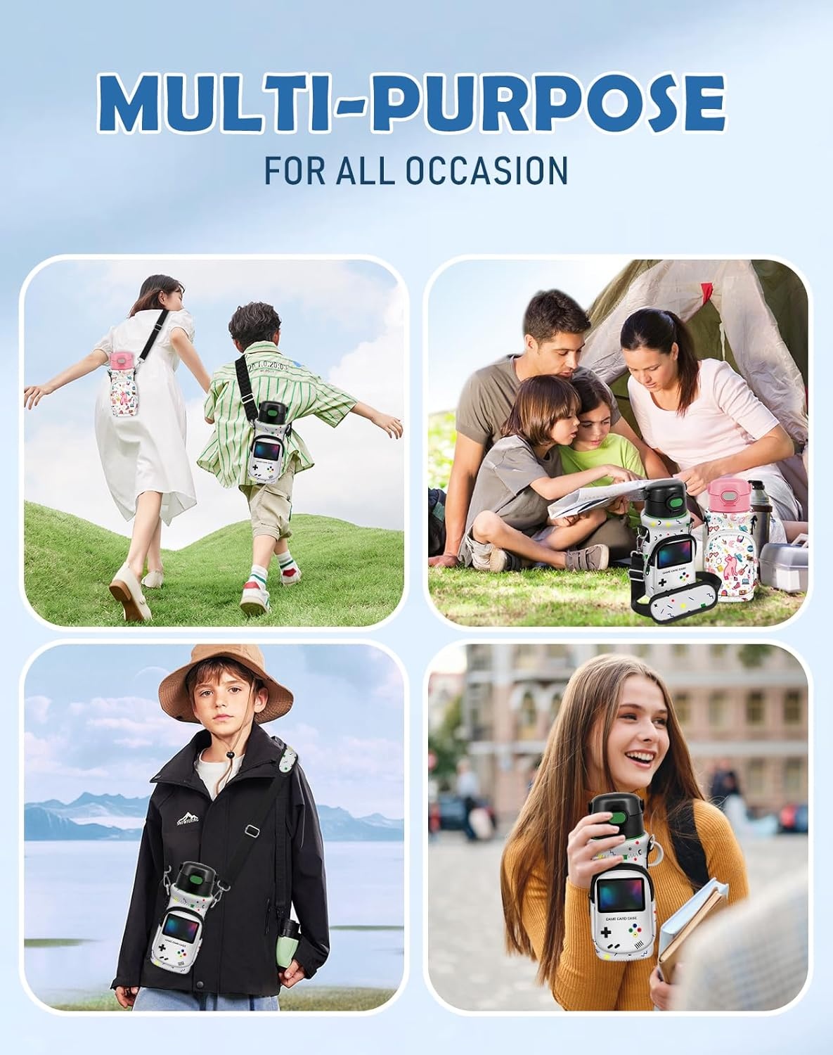 image:imageMiss Adola Water Bottle Carrier with Strap Insulated Neoprene Water Bottle Holder Bag with Pocket for 1420 ozRetro Game