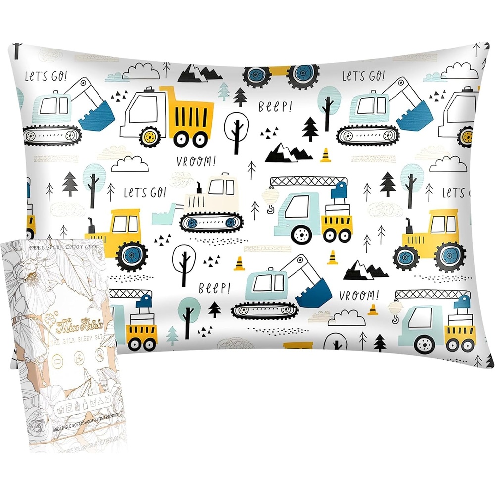 image:imageMiss Adola 1Pc Silk Pillowcase for Kids 30x20 Queen 19 Momme Mulberry Silk Pillow Case with Hidden Zipper for Hair and Skin Cute Cartoon for Toddlers Teens Boys Girls Pink Girl ShadowCar Element