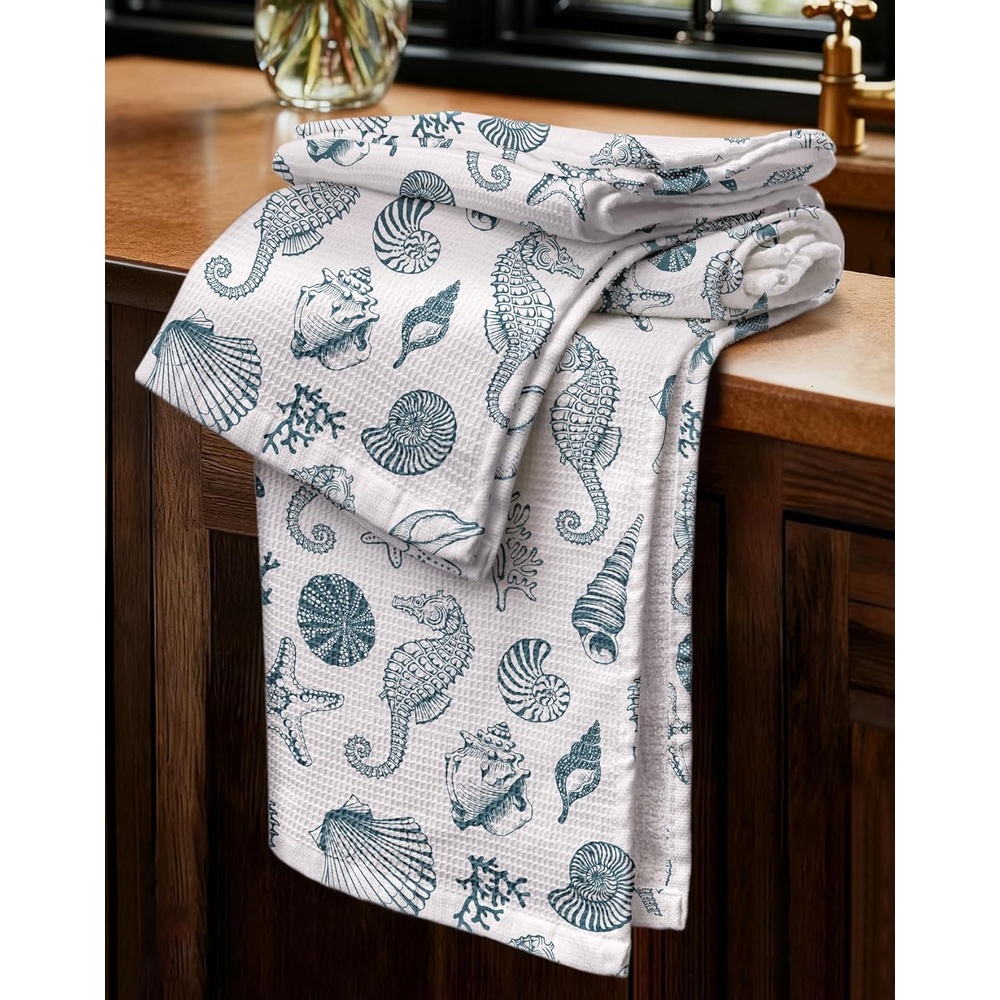 image:imageMiss Adola 2pcs Waffle Kitchen Towels 16x26 Inch Cotton Waffle Weave Dish Cloths Set of 2 with Hanging Loop Absorbent Hand Tea Towels Fruits Design for Housewarming Gift CitrusCoastal