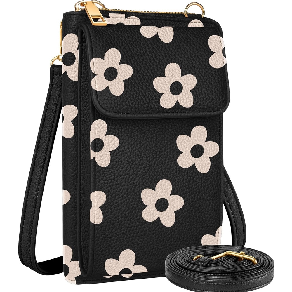image:imageMiss Adola Cell Phone Purse Crossbody Bags for Women Cute Design Leather Cellphone Bag Small Cross Body Bags Wallet Purses Trendy Aesthetic Pouch for iPhone with Adjustable Strap Vintage FlowerBlack Flower
