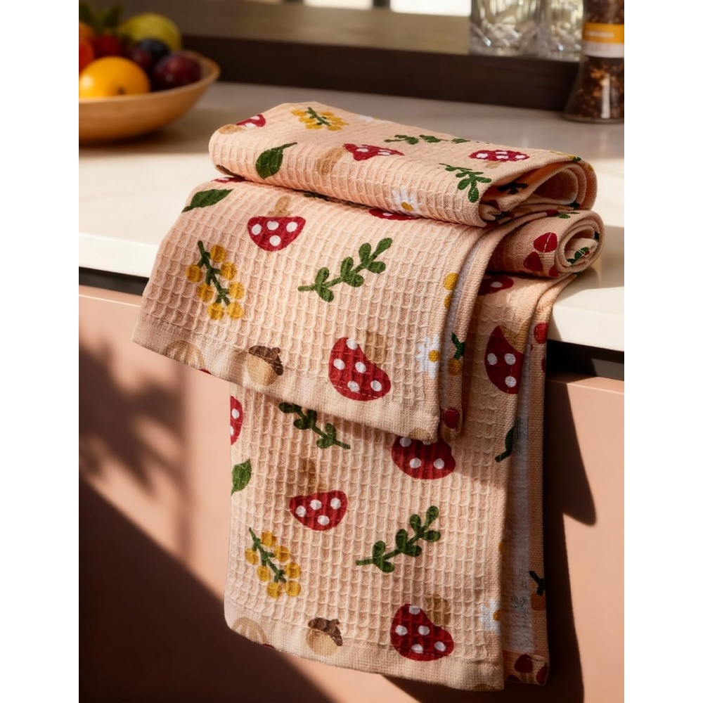 image:imageMiss Adola Cotton Waffle Kitchen Towels Cute 370 GSM 16x25 Inch Terry Cloth Waffle Decorative Dishcloth for Kitchen Set of 2 with Hanging Loops Absorbent Hand Tea Towel for Home Design FishMushroom
