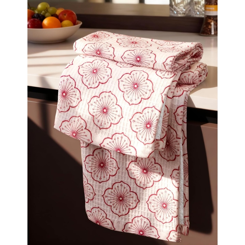 image:imageMiss Adola Cotton Waffle Kitchen Towels Cute 370 GSM 16x25 Inch Terry Cloth Waffle Decorative Dishcloth for Kitchen Set of 2 with Hanging Loops Absorbent Hand Tea Towel for Home Design FishSakura