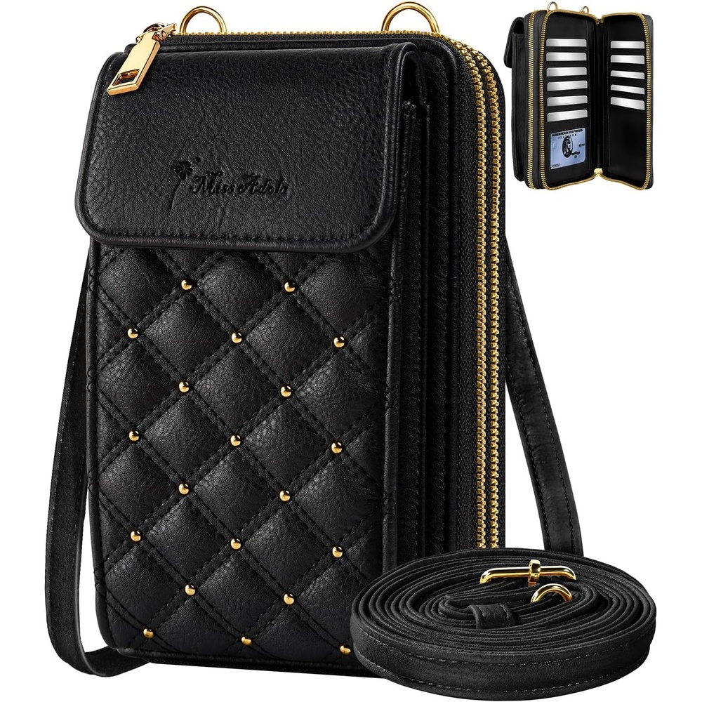 image:imageMiss Adola Crossbody Phone Purse for Women Cute Small Bags Cellphone Wallet RFID Blocking with Strap Zipper and Card SlotsBlack