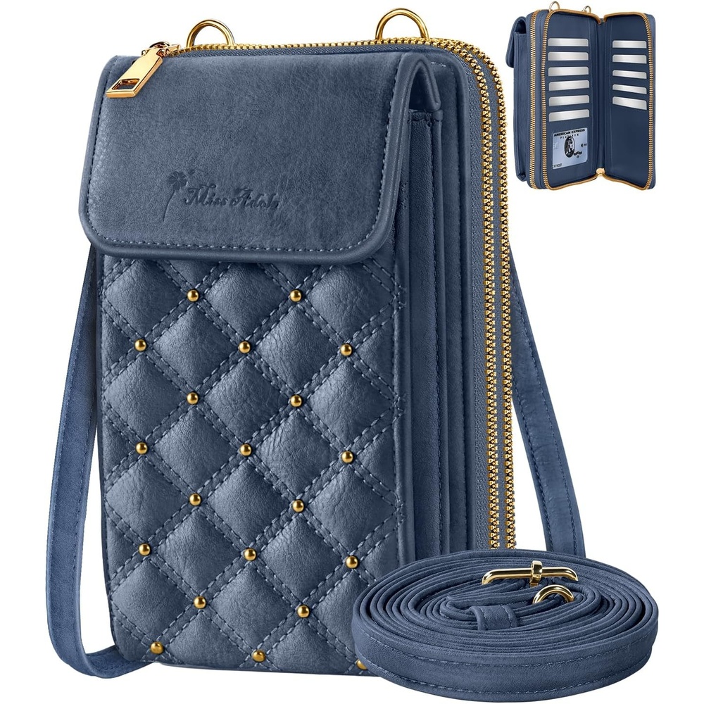 image:imageMiss Adola Crossbody Phone Purse for Women Cute Small Bags Cellphone Wallet RFID Blocking with Strap Zipper and Card SlotsBlue