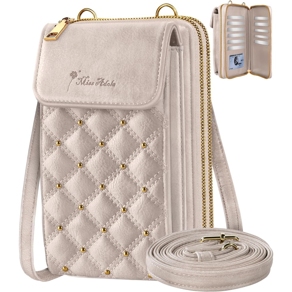 image:imageMiss Adola Crossbody Phone Purse for Women Cute Small Bags Cellphone Wallet RFID Blocking with Strap Zipper and Card SlotsGold