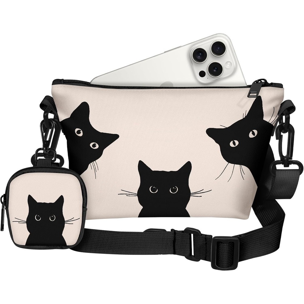 image:imageMiss Adola Cute Crossbody Bags for Women Fashion Design Small Cross Body Bag Cell Phone Purse Wallet Shoulder for GirlsThree Black Cat