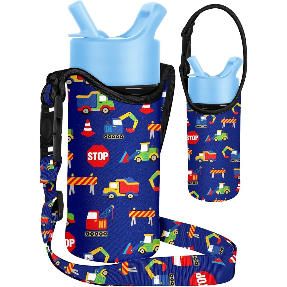 image:imageMiss Adola Excavator Car Neoprene Crossbody Water Bottle Carrier with Strap 1016 oz Orange Cartoon Pattern Handheld and Crossbody Gym Camping Parks