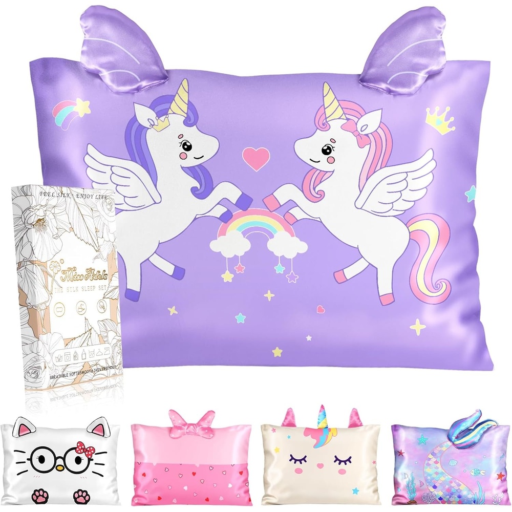 image:imageMiss Adola Kids Pillowcases Standard Size 20x26 Cute Cartoon Soft Breathable Silk Pillow Cases for Hair and Skin with Hidden Zipper for Girls Fun Kawaii Design for Bedding Fish TailWo Unicorn