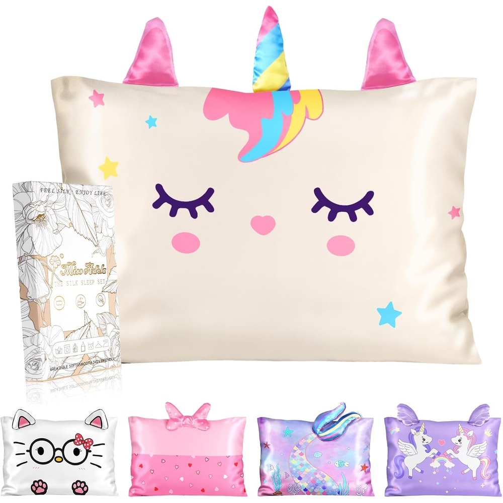 image:imageMiss Adola Kids Pillowcases Standard Size 20x26 Cute Cartoon Soft Breathable Silk Pillow Cases for Hair and Skin with Hidden Zipper for Girls Fun Kawaii Design for Bedding Fish TailWhite Unicorn